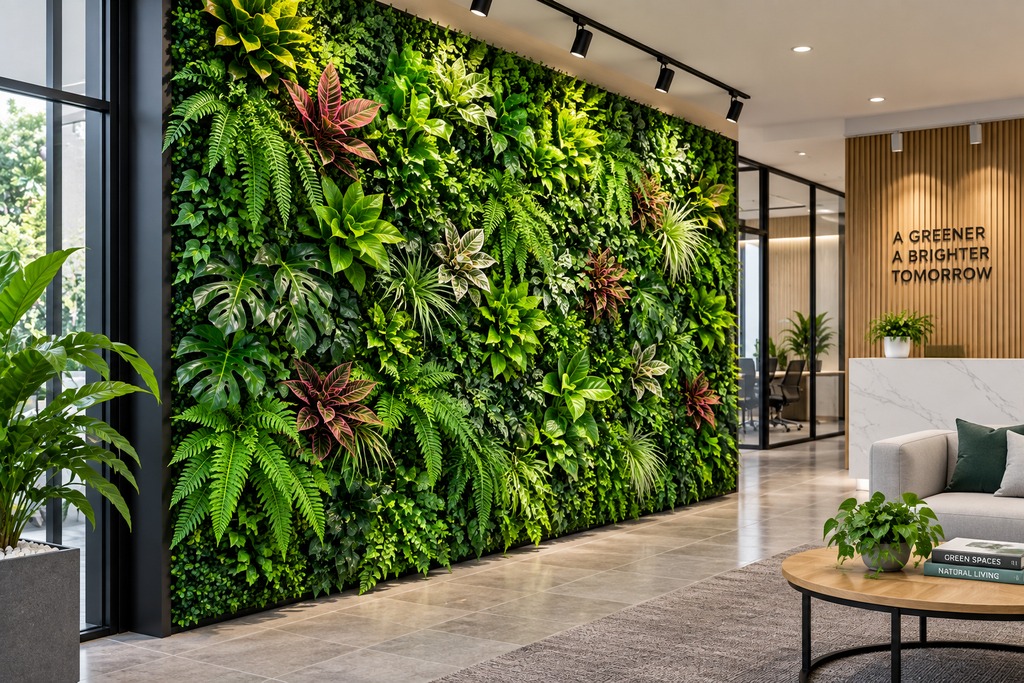 Artificial plant wall for offices, hotels and commercial interiors