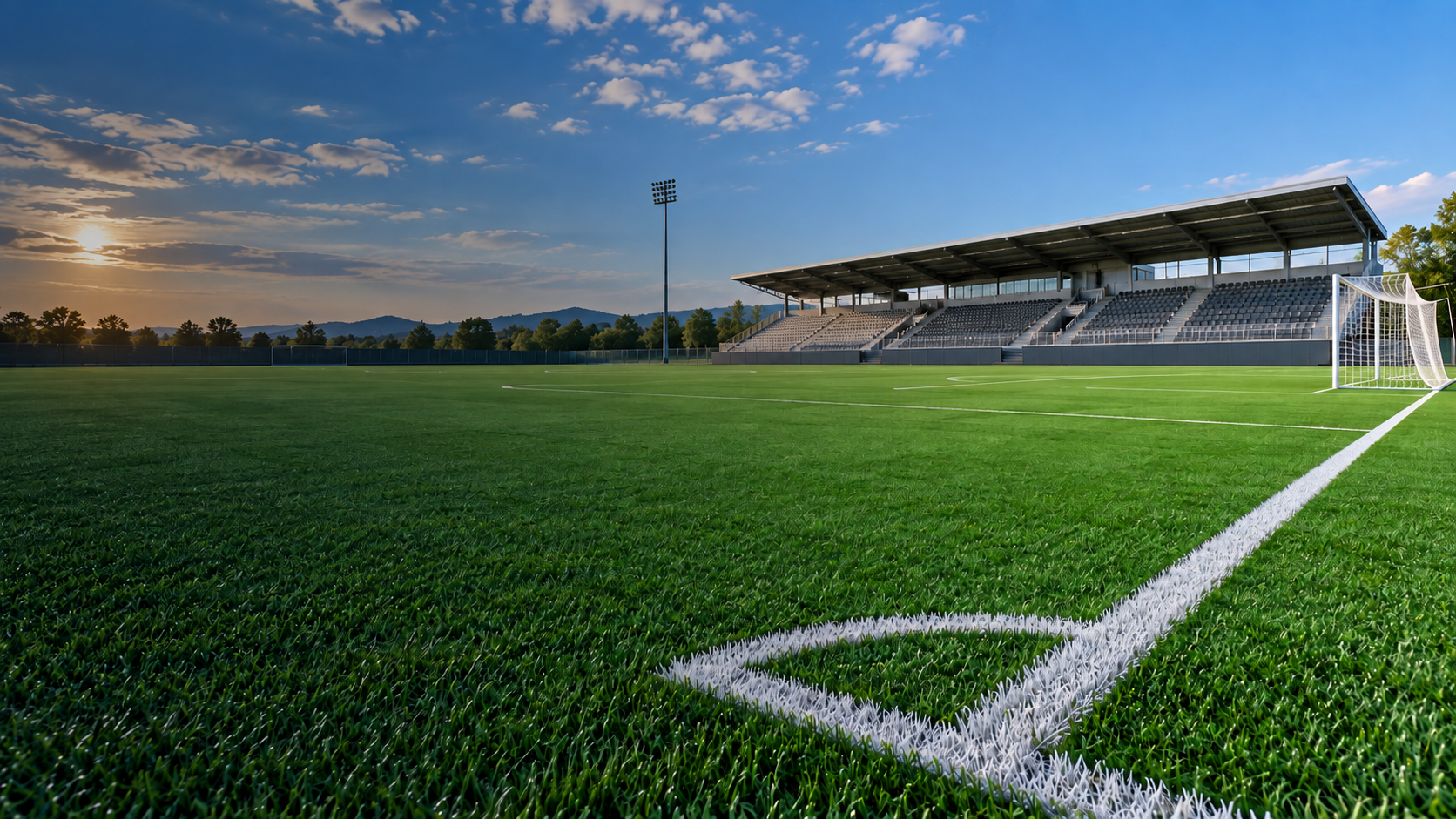 Artificial football turf installed on a sports field