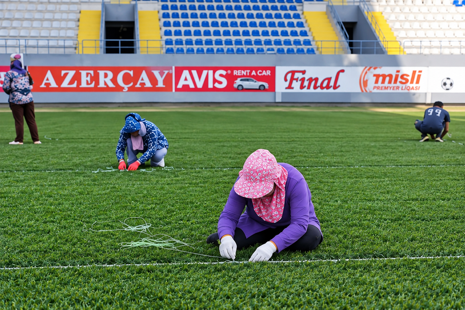 Hybrid turf installation at a football field project in Azerbaijan