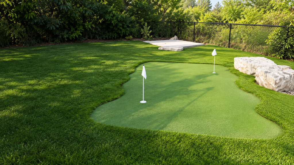 Backyard putting green with golf artificial grass