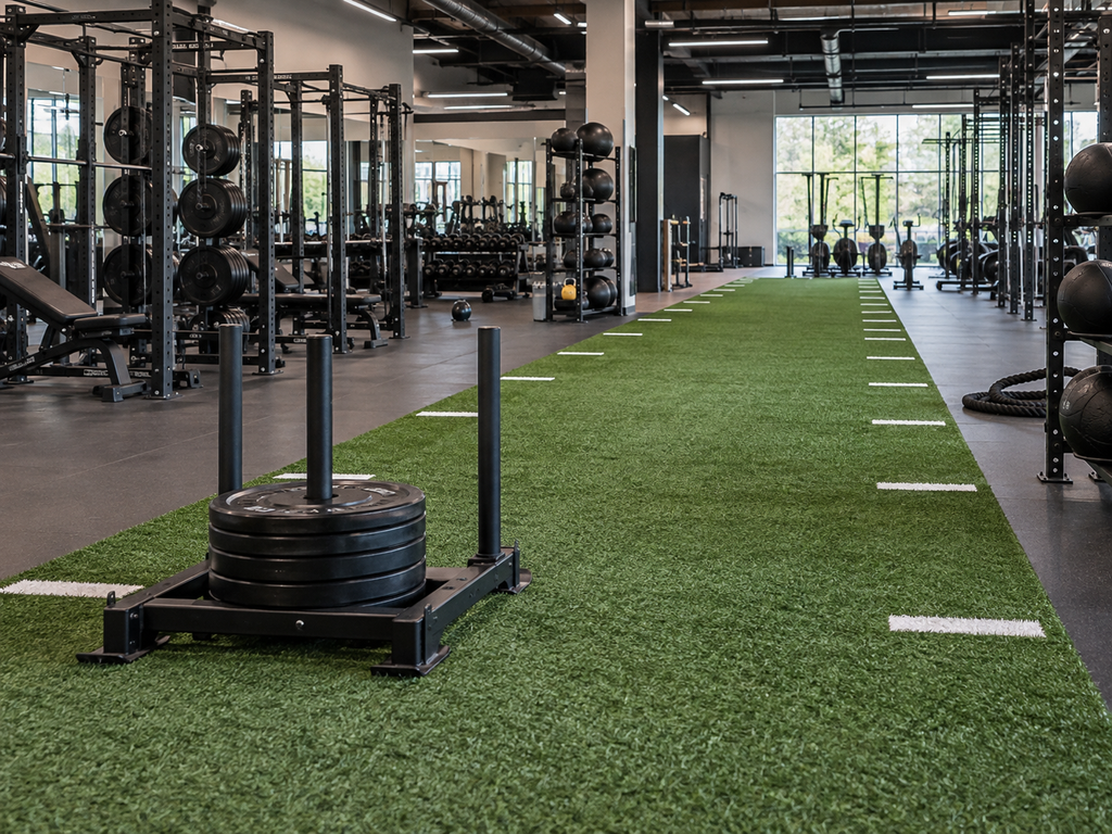Gym turf area inside a training facility