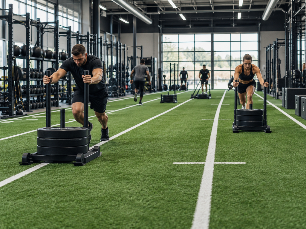 Gym turf zone in a commercial gym