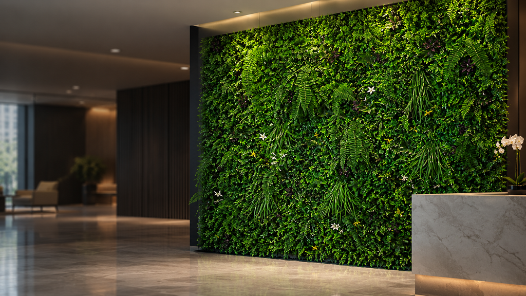 Artificial plant wall with natural-looking foliage