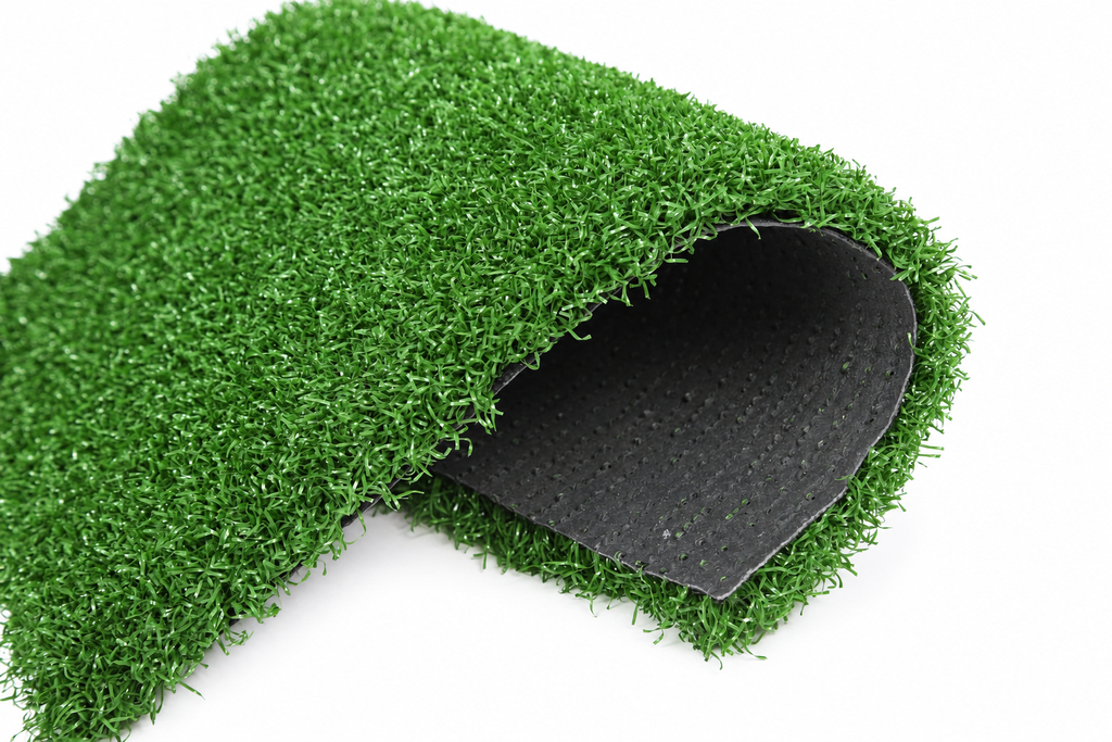 Rolled golf putting green turf showing the backing side