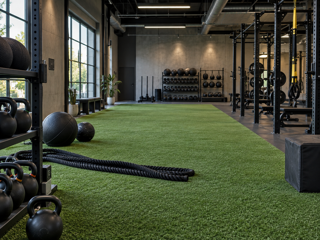 Gym turf sled track for push and pull training
