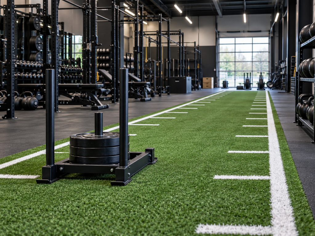 Gym turf surface in a functional training zone
