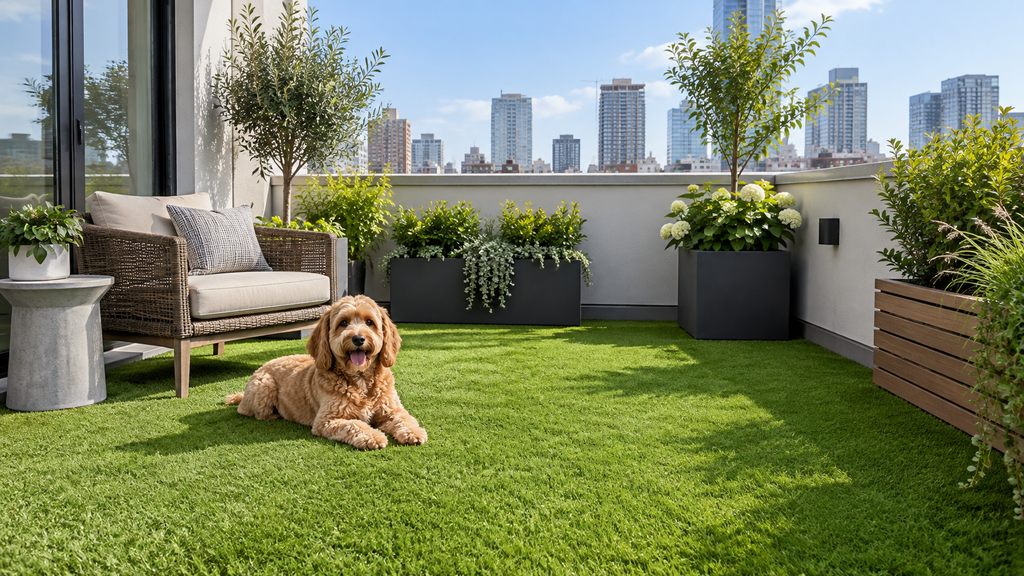 Pet artificial grass in a pet daycare and boarding area
