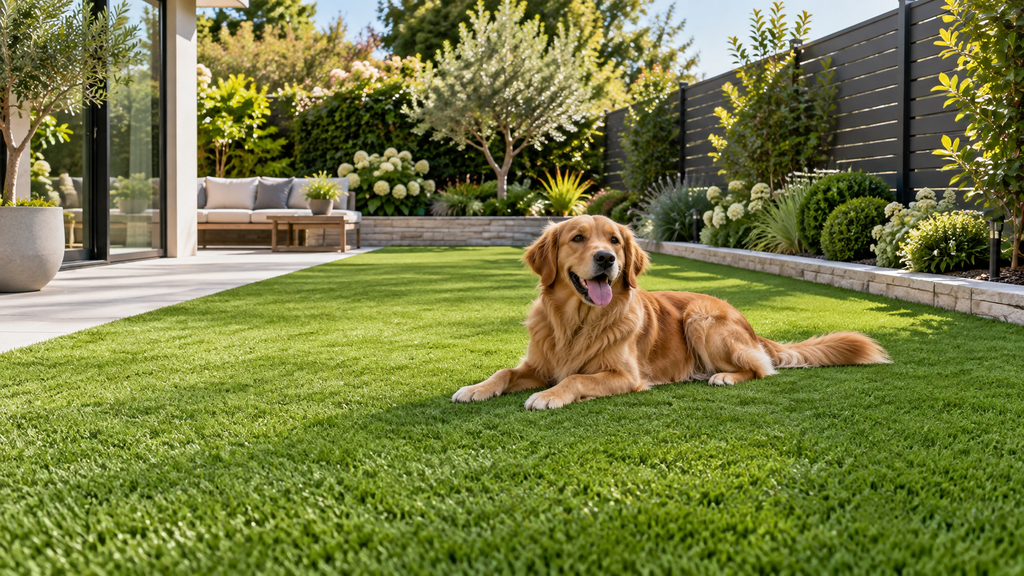 Pet artificial grass installed in a home garden