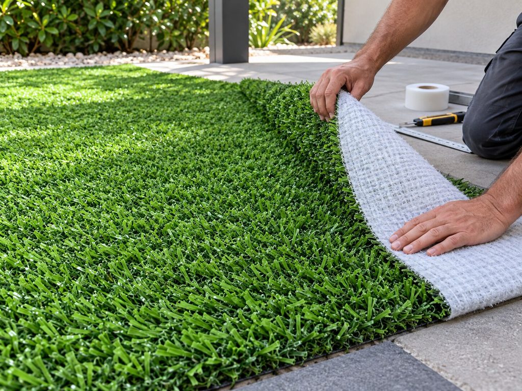 Perforated backing of pet artificial grass for drainage