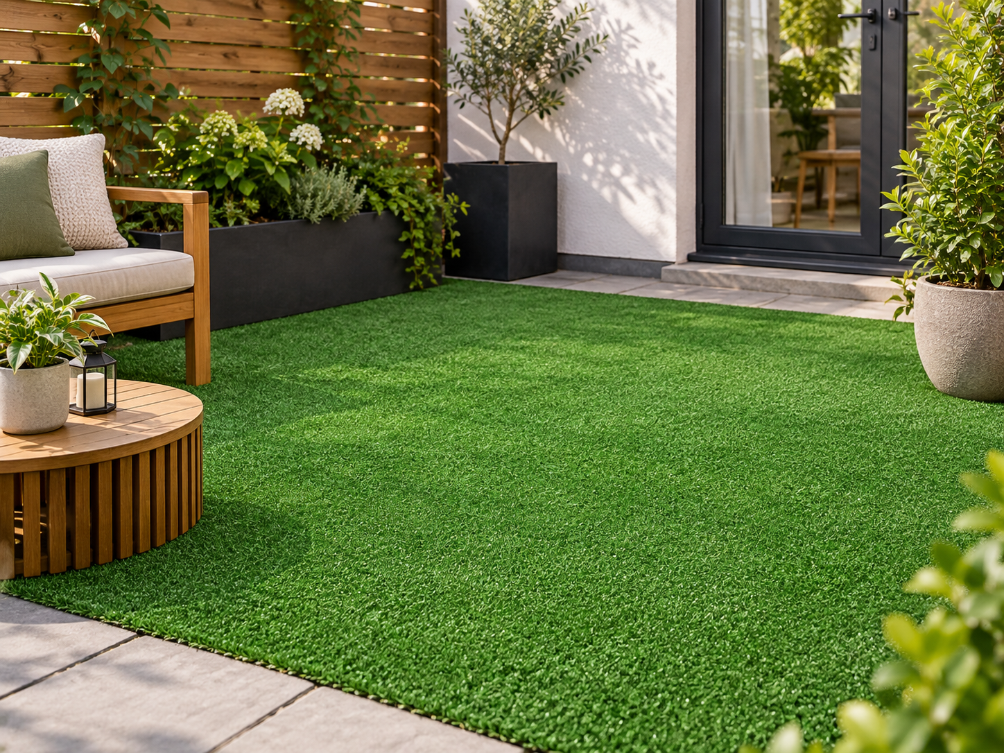 7mm artificial grass used in a small garden and patio