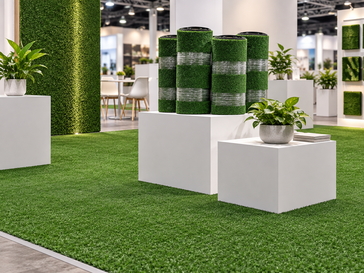 Pre-cut artificial grass flooring for retail and event displays