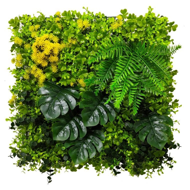 M-G1001 mixed artificial plant wall panel (green with yellow flowers)