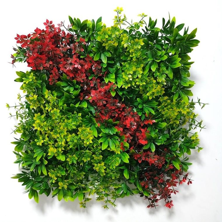 M-G1012 mixed artificial plant wall panel (green with red foliage)