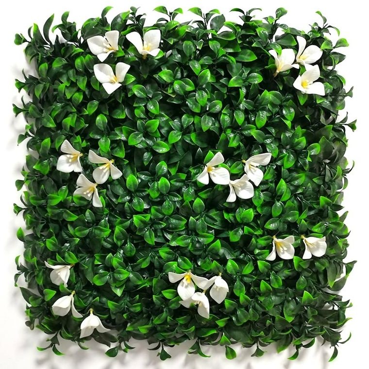 M-G1022 mixed artificial plant wall panel (dark green with white flowers)