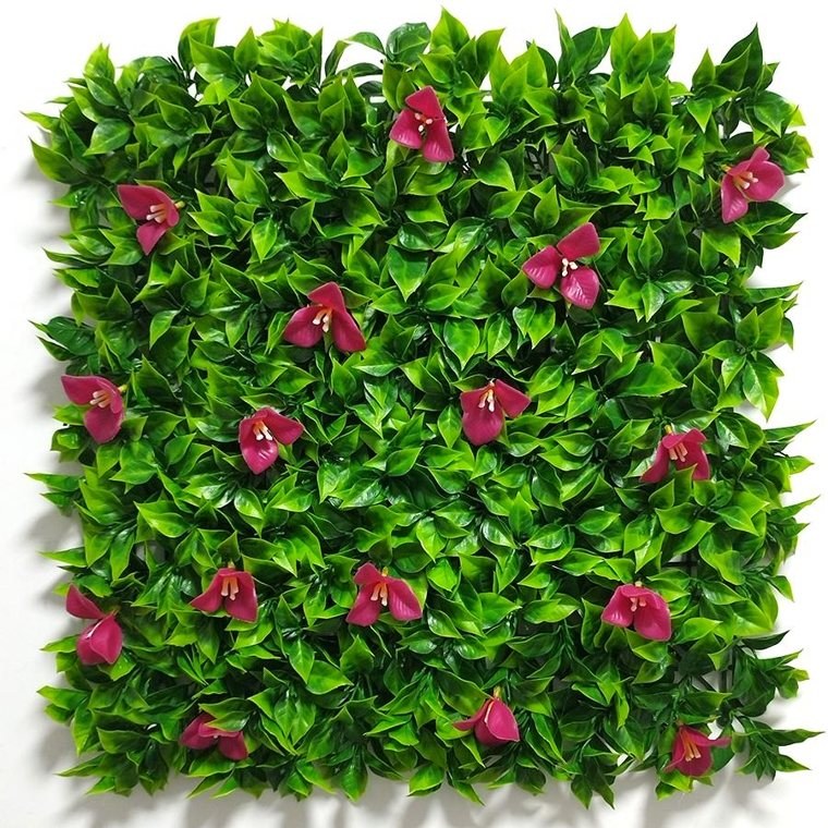 M-G1024 mixed artificial plant wall panel (green with pink flowers)