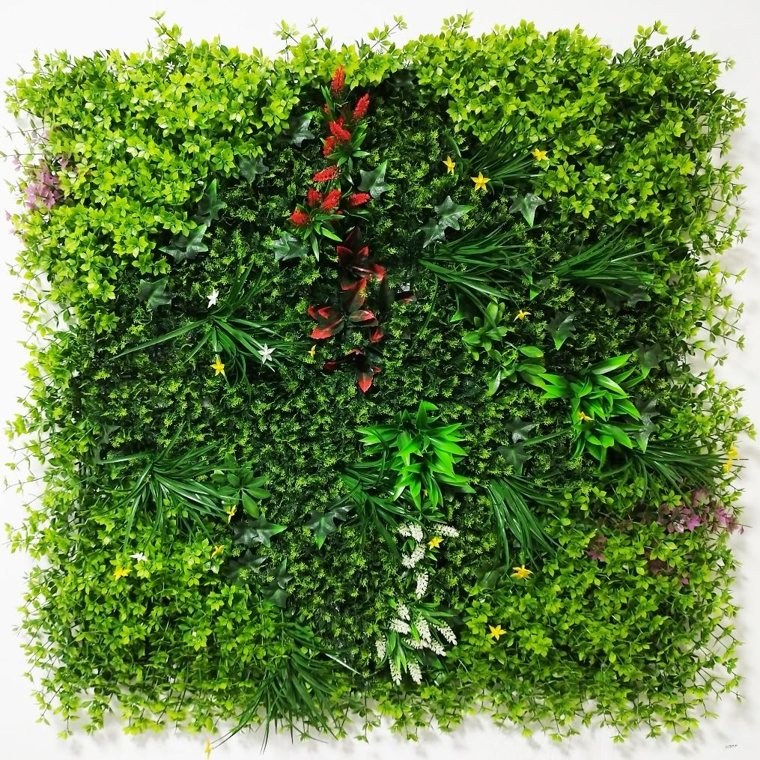 M-G2001 mixed artificial plant wall panel (mixed foliage with red accents)