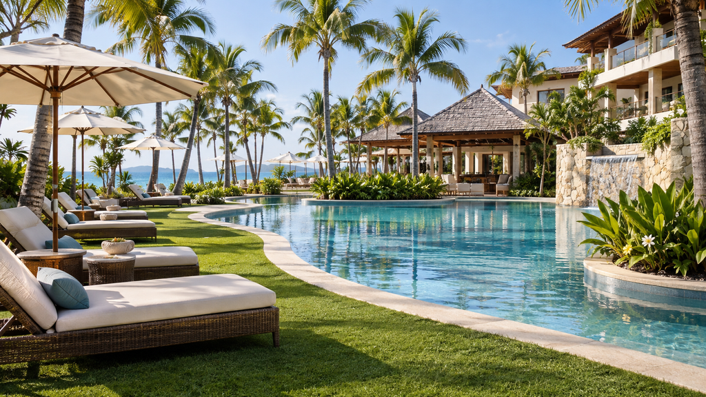 Artificial grass lawn in a private garden